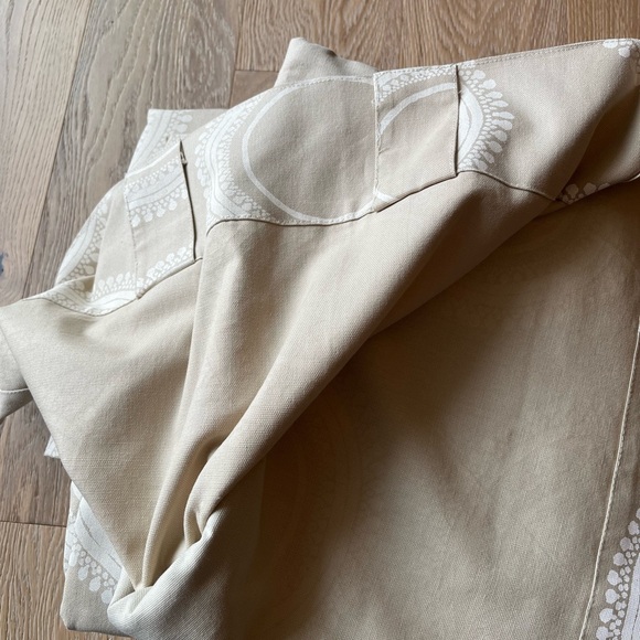 West Elm 96” Cotton Canvas Wood Print Circle Curtains Tan & White 2 Panels - Picture 4 of 5